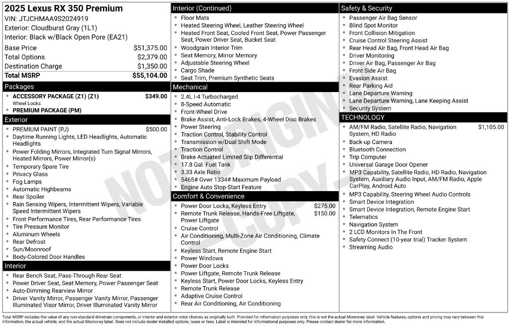 Used 2025 Lexus RX 350 Premium w/ Accessory Package (Z1) FWD image 2