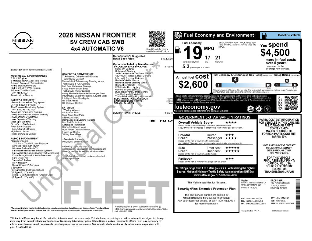 Used 2026 Nissan Frontier SV w/ SV Convenience Package AWD/4WD image 6