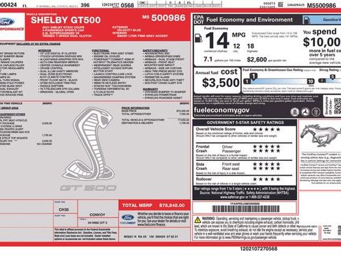 Certified 2021 Ford Mustang Shelby GT500 w/ Technology Package image 2