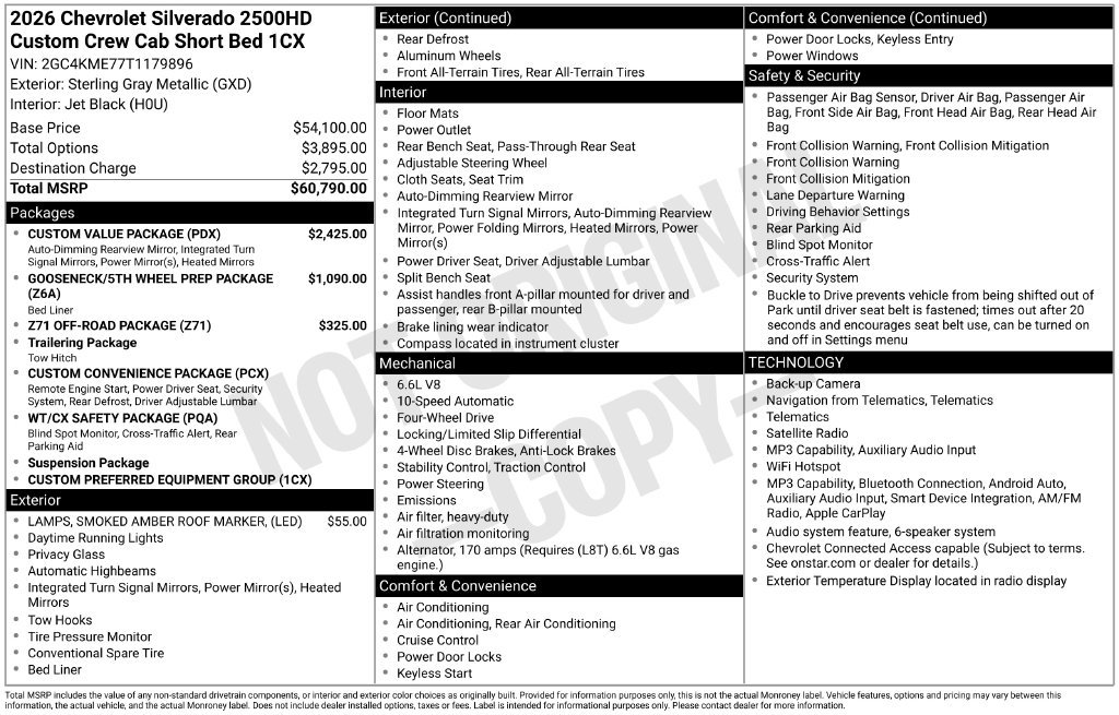 New 2026 Chevrolet Silverado 2500 Custom w/ Custom Value Package AWD/4WD image 3