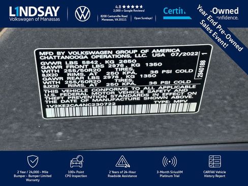 Certified 2022 Volkswagen Atlas Cross Sport SE image 27