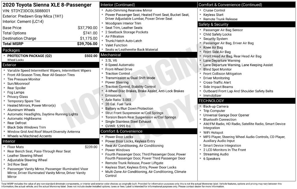 Used 2020 Toyota Sienna XLE w/ Protection Package FWD image 23