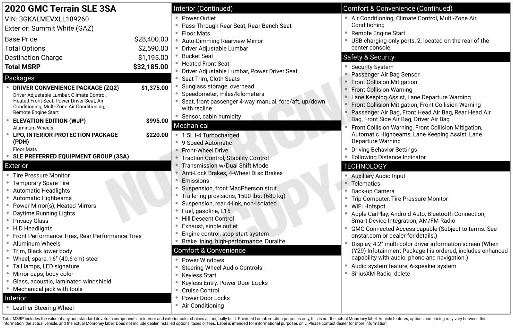 Used 2020 GMC Terrain SLE w/ Driver Convenience Package FWD image 29