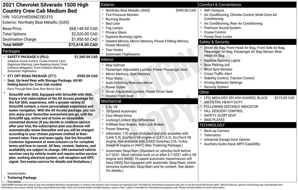 Used 2021 Chevrolet Silverado 1500 High Country w/ Safety Package II AWD/4WD image 11