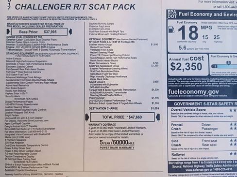 Used 2017 Dodge Challenger R/T Scat Pack w/ Leather Interior Group RWD image 72