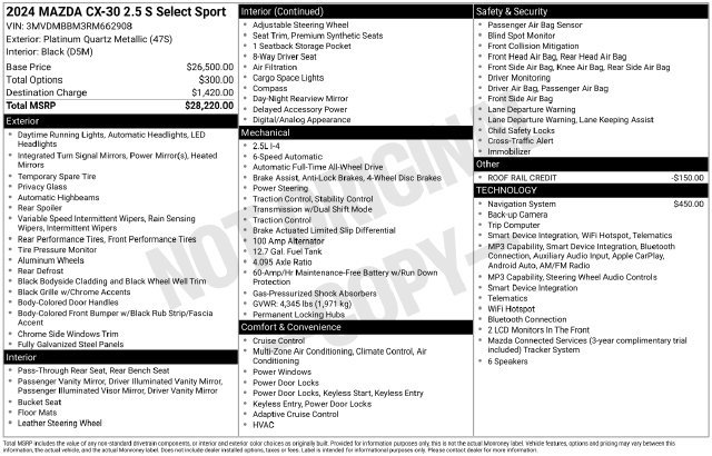 Used 2024 MAZDA CX-30 AWD 2.5 S w/ Select Sport Pkg image 34