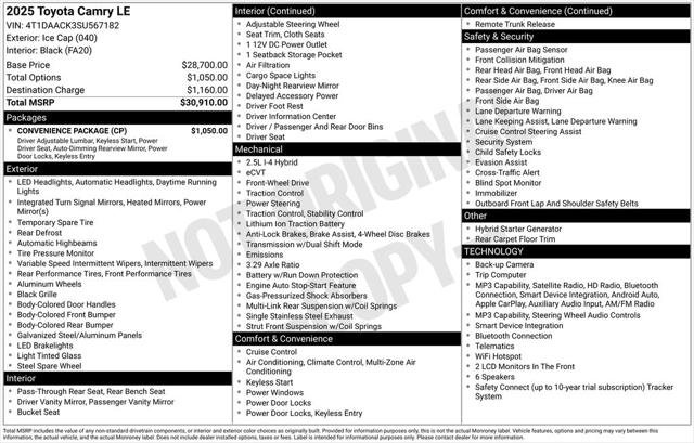 Certified 2025 Toyota Camry LE w/ Convenience Package FWD image 2