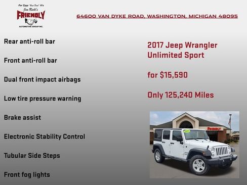 Used 2017 Jeep Wrangler Unlimited Sport w/ Quick Order Package 24S AWD/4WD image 25