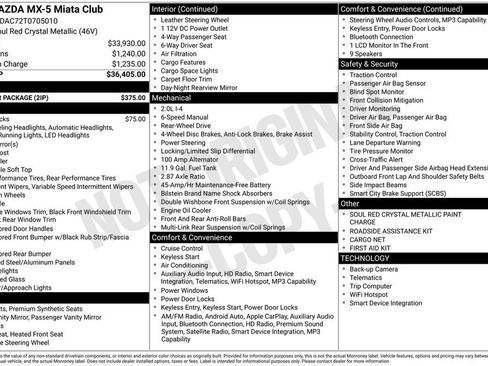 New 2026 MAZDA MX-5 Miata Club w/ Interior Package RWD image 35