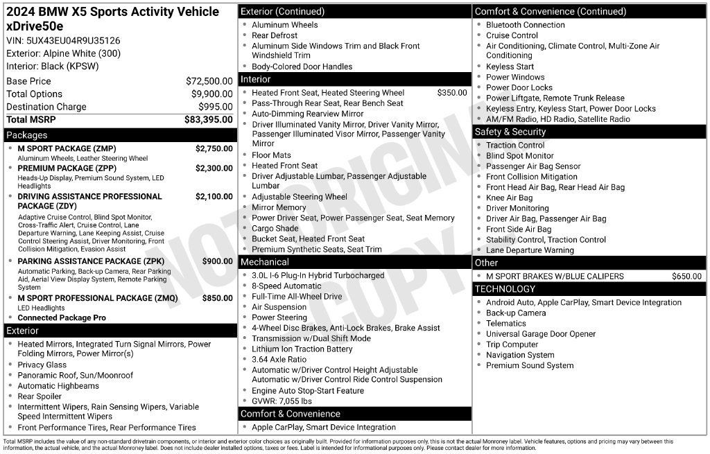 Used 2024 BMW X5 xDrive50e w/ M Sport Package AWD/4WD image 32