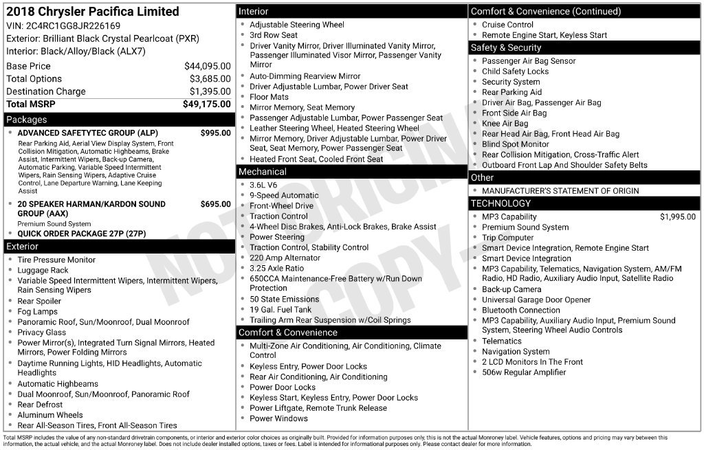 Used 2018 Chrysler Pacifica Limited w/ Advanced Safetytec Group FWD image 2