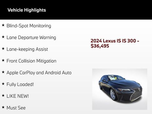 Used 2024 Lexus IS 300 w/ Comfort Package RWD image 48