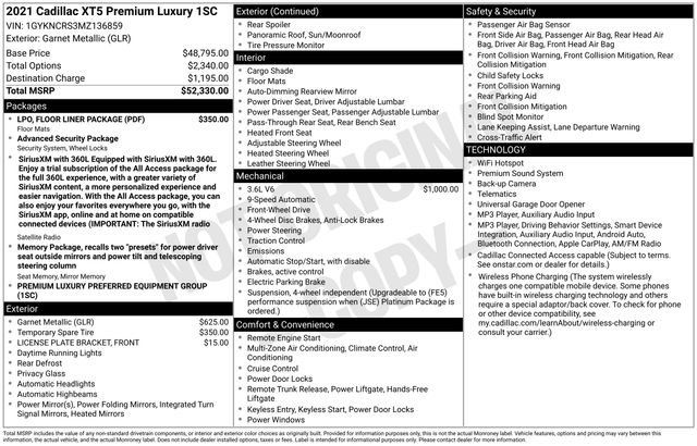 Used 2021 Cadillac XT5 Premium Luxury w/ LPO, Floor Liner Package FWD image 8