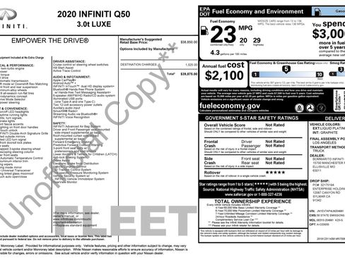 Used 2020 INFINITI Q50 Luxe RWD image 3