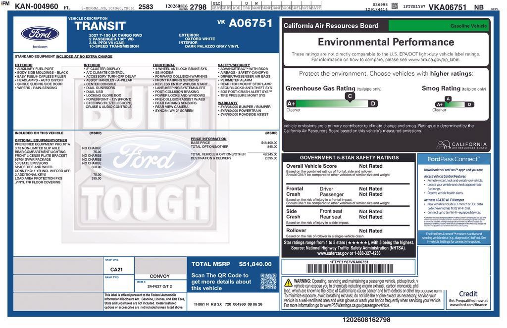 New 2027 Ford Transit 150 Low Roof w/ Load Area Protection Package RWD image 11