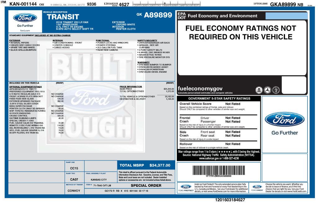 Used 2016 Ford Transit 250 130 Low Roof w/ Exterior Upgrade Package RWD image 3