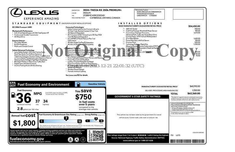 Used 2024 Lexus RX 350 w/ Convenience Package AWD/4WD image 3
