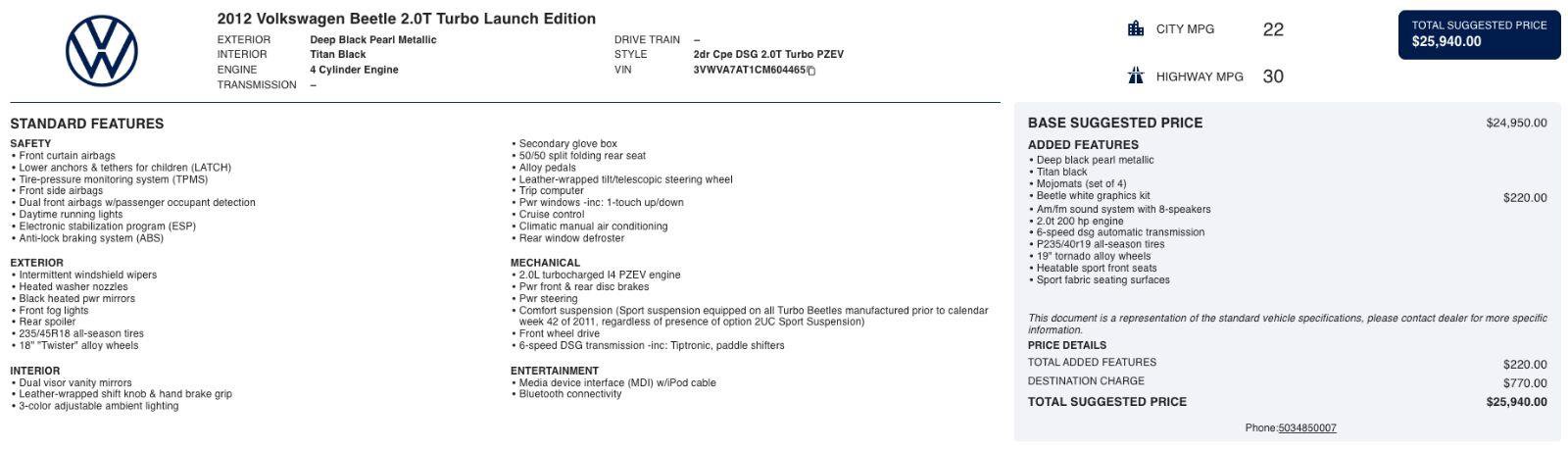 Used 2012 Volkswagen Beetle Launch Edition FWD image 5