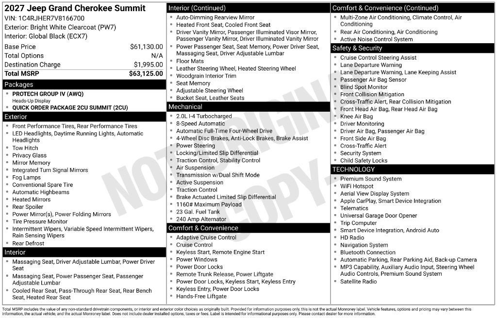 New 2027 Jeep Grand Cherokee Summit AWD/4WD image 28