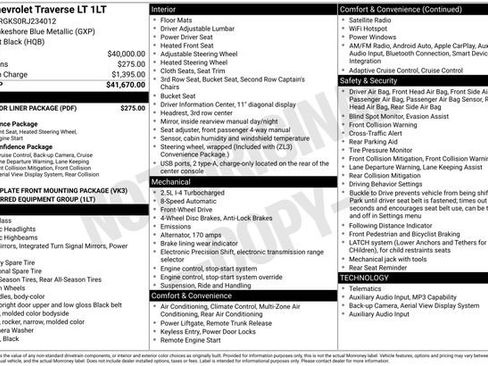 Used 2024 Chevrolet Traverse LT w/ LPO, Floor Liner Package FWD image 18