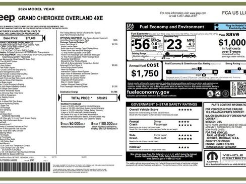 Used 2024 Jeep Grand Cherokee Overland w/ Advanced Protech Group III AWD/4WD image 3