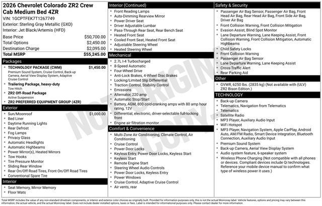 New 2026 Chevrolet Colorado ZR2 w/ Technology Package AWD/4WD image 4