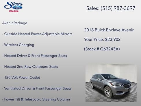 Used 2018 Buick Enclave Avenir w/ LPO, Cargo Package FWD image 16
