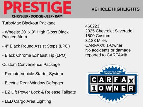Used 2025 Chevrolet Silverado 1500 Custom w/ Turbomax Blackout Package RWD image 8