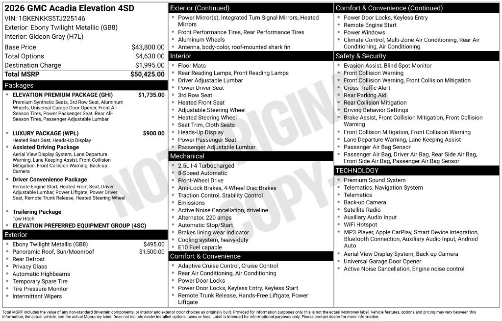 Used 2026 GMC Acadia Elevation w/ Elevation Premium Package FWD image 3