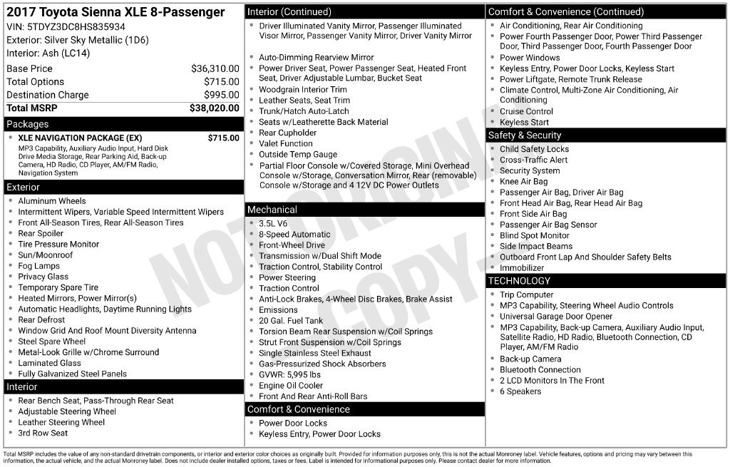 Used 2017 Toyota Sienna XLE w/ XLE Navigation Package FWD image 9