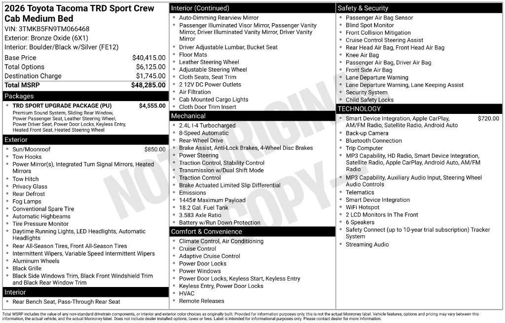 Used 2026 Toyota Tacoma TRD Sport w/ TRD Sport Upgrade Package RWD image 4