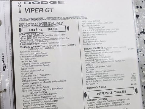 Used 2015 Dodge Viper w/ Quick Order Package 22J GT image 2