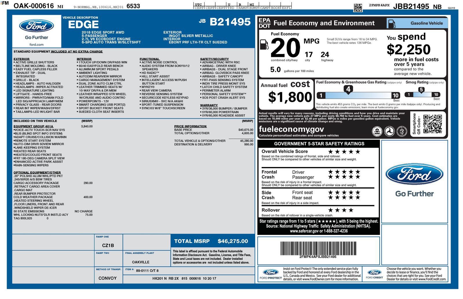 Used 2018 Ford Edge Sport w/ Equipment Group 401A AWD/4WD image 4