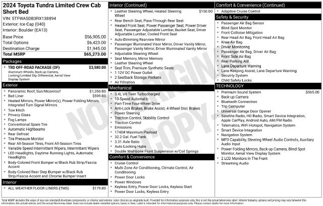 Used 2024 Toyota Tundra Limited w/ TRD Off-Road Package AWD/4WD image 36