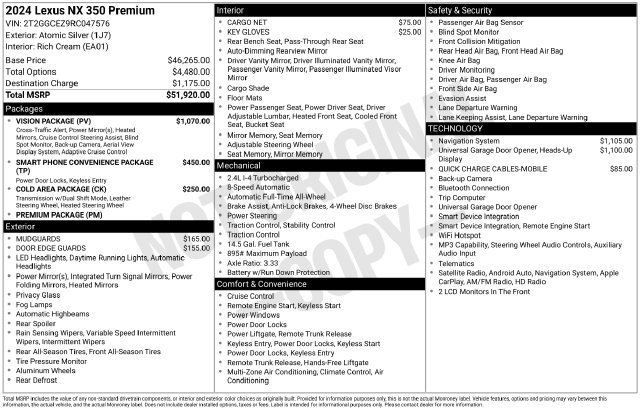 Used 2024 Lexus NX 350 AWD w/ Vision Package image 1