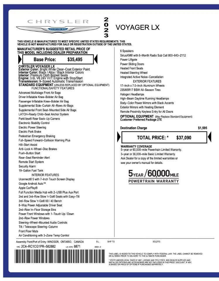 Used 2023 Chrysler Voyager LX FWD image 9