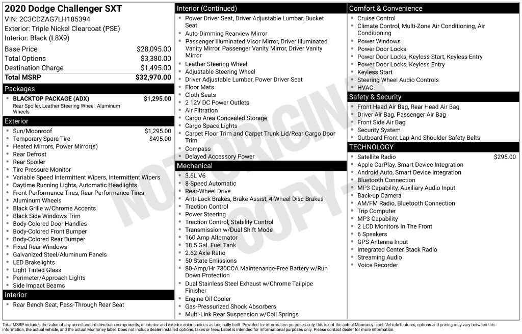Used 2020 Dodge Challenger SXT w/ Blacktop Package RWD image 33