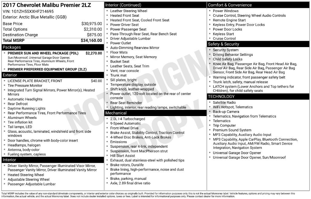 Used 2017 Chevrolet Malibu Premier w/ Premier Sun and Wheel Package FWD image 2