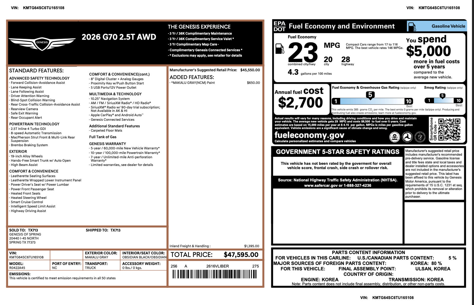 Certified 2026 Genesis G70 2.5T AWD/4WD image 3