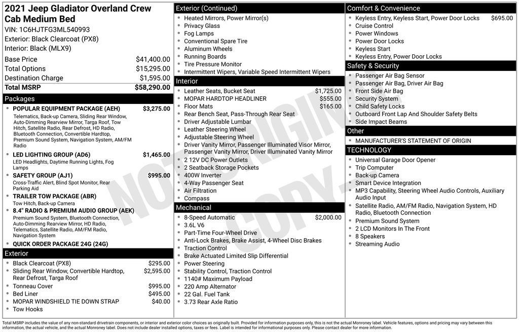 Used 2021 Jeep Gladiator Overland w/ Popular Equipment Package AWD/4WD image 6