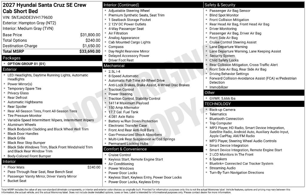 New 2027 Hyundai Santa Cruz SE AWD/4WD image 6