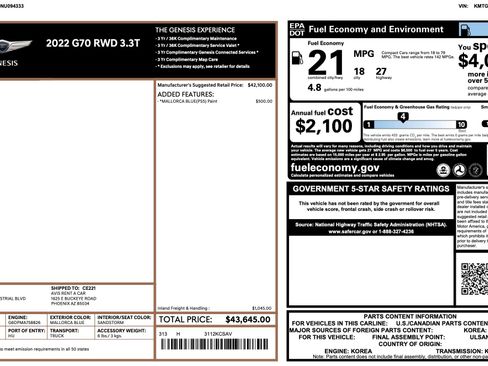 Used 2022 Genesis G70 3.3T image 2