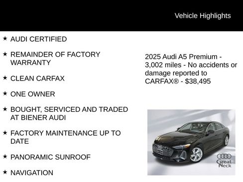 Certified 2025 Audi A5 2.0T Premium w/ Convenience Package AWD/4WD image 10