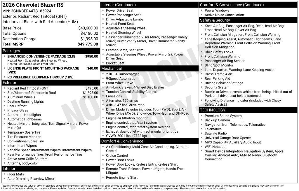 New 2026 Chevrolet Blazer RS w/ Enhanced Convenience Package FWD image 3