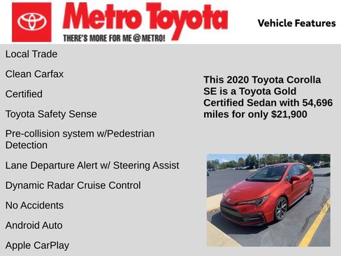 Certified 2020 Toyota Corolla SE FWD image 6
