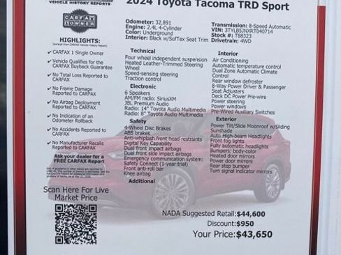 Certified 2024 Toyota Tacoma TRD Sport w/ TRD Sport Premium Package image 55