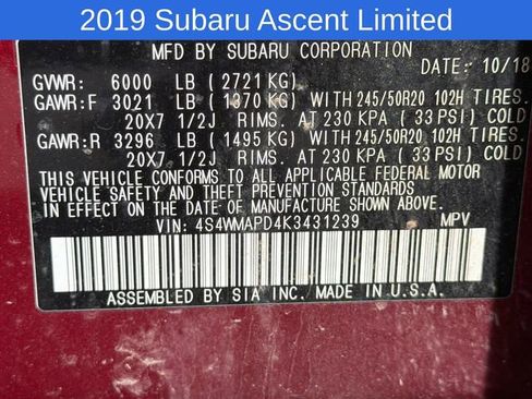 Used 2019 Subaru Ascent Limited AWD/4WD image 23