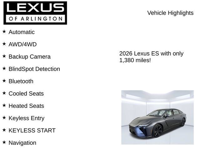 Certified 2026 Lexus ES 500e w/ Convenience Package AWD/4WD image 7