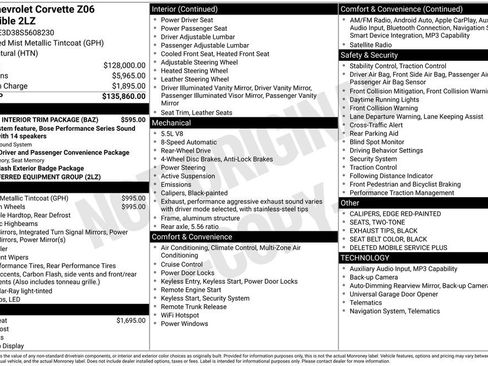 Used 2025 Chevrolet Corvette Z06 w/ Stealth Interior Trim Package image 2