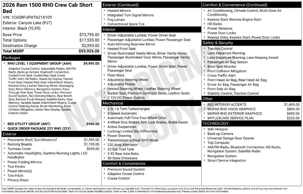 New 2026 RAM 1500 RHO w/ RHO Level 1 Equipment Group AWD/4WD image 5